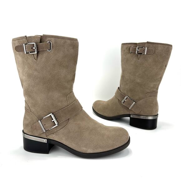 Vince Camuto Whyla Tan Moto Boot Size 9 Suede Block Heel Mid-Calf Bootie - Picture 2 of 15